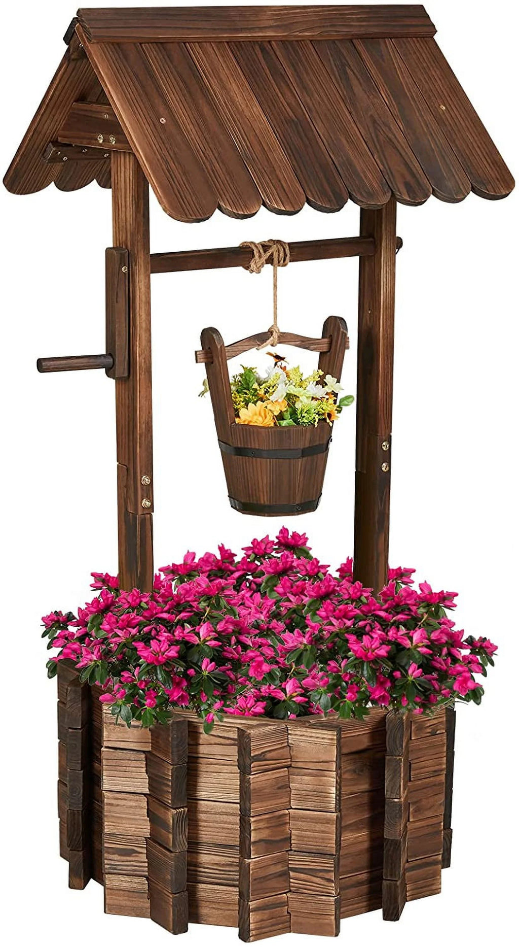 Wooden Wishing Well with Hanging Bucket N69334