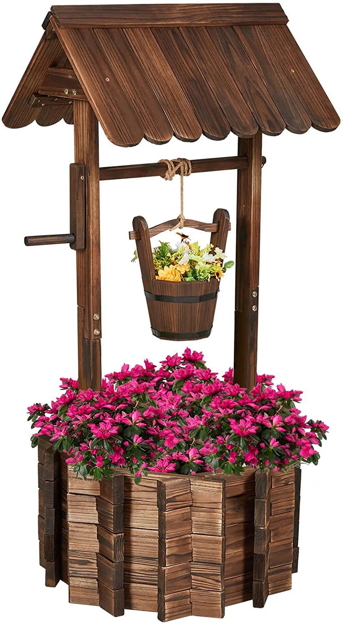 Wooden Wishing Well with Hanging Bucket N69334