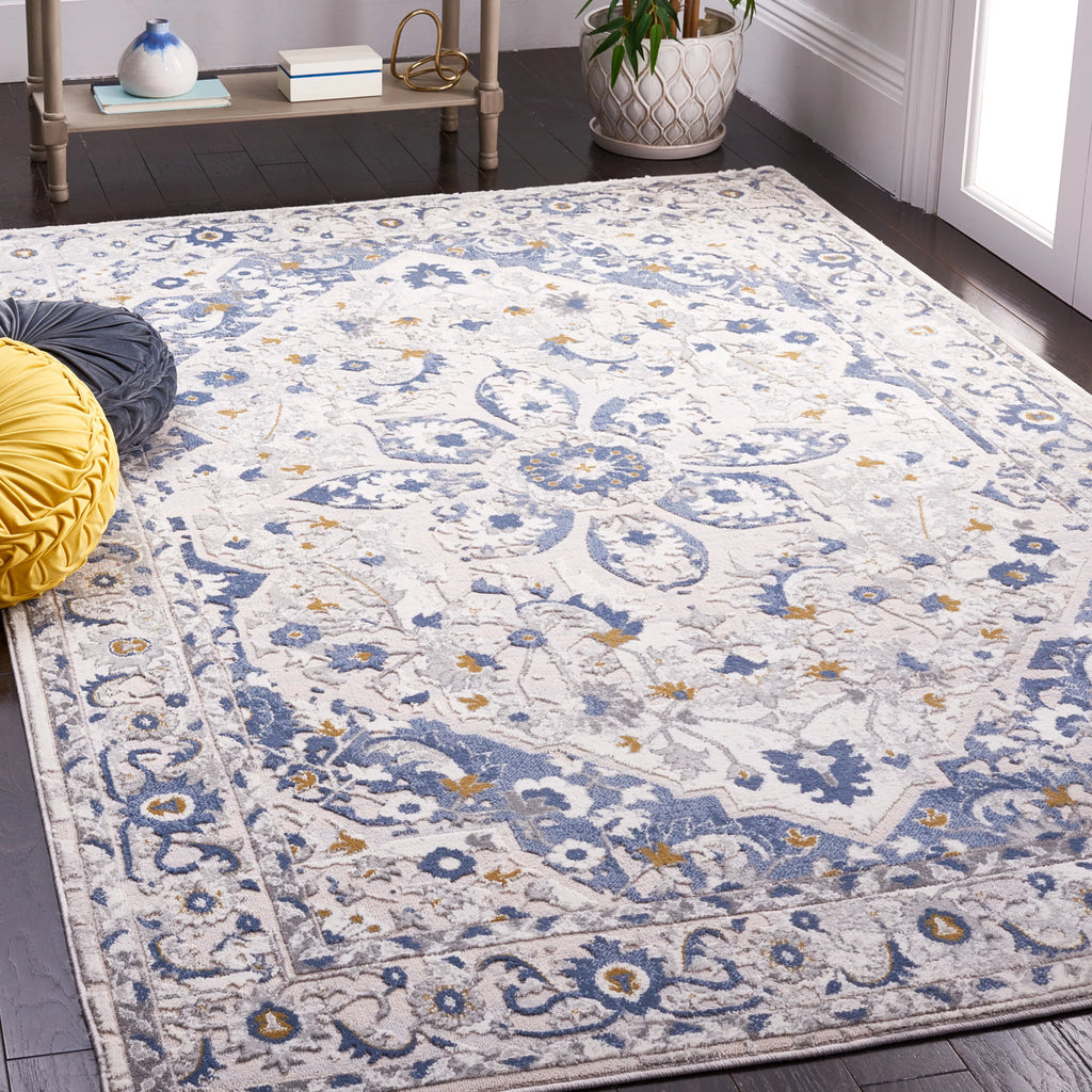 Light Grey Blue Oriental Area Rug 5'5" x 7'7" N535011