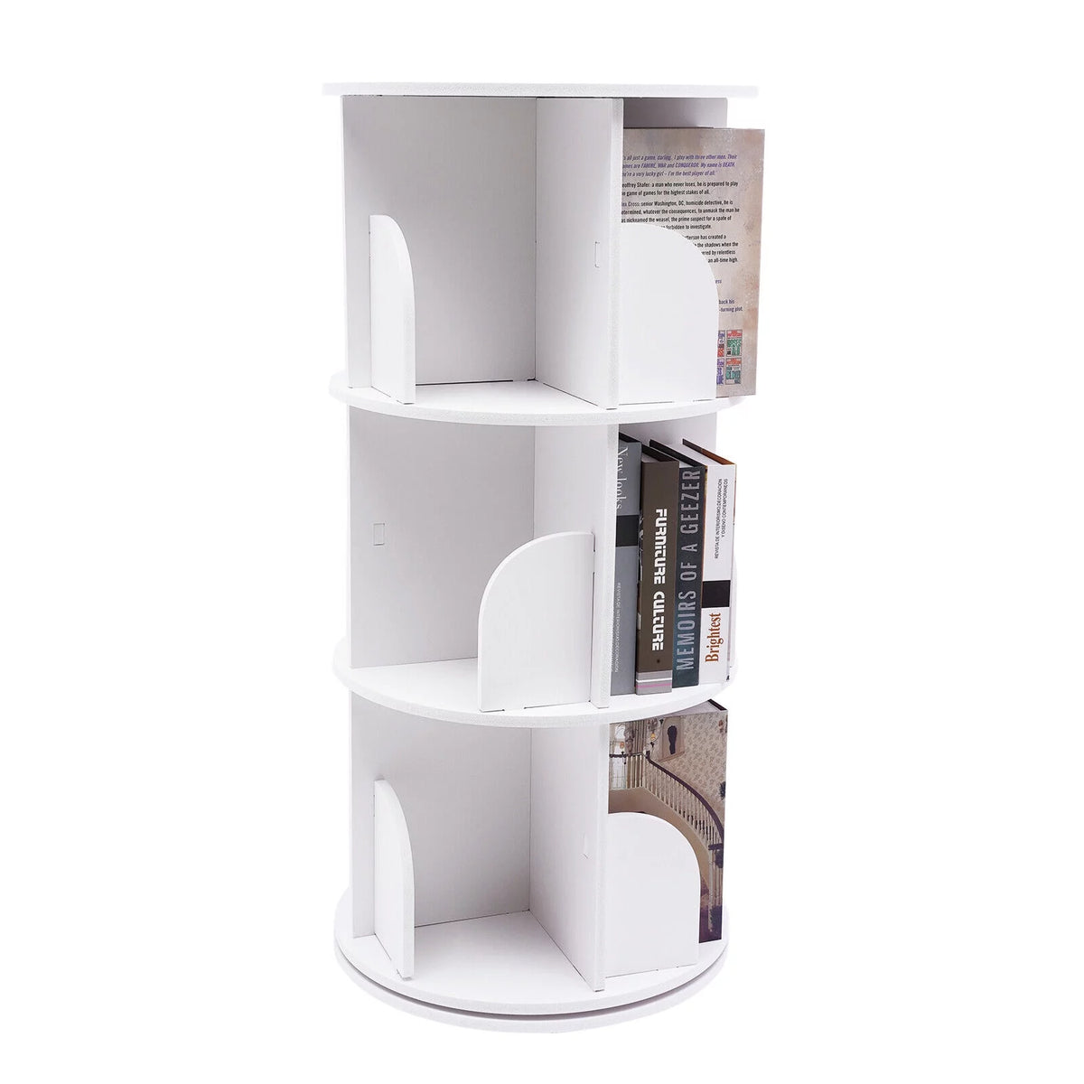 3-Tier 360° Rotating White Bookshelf R21252