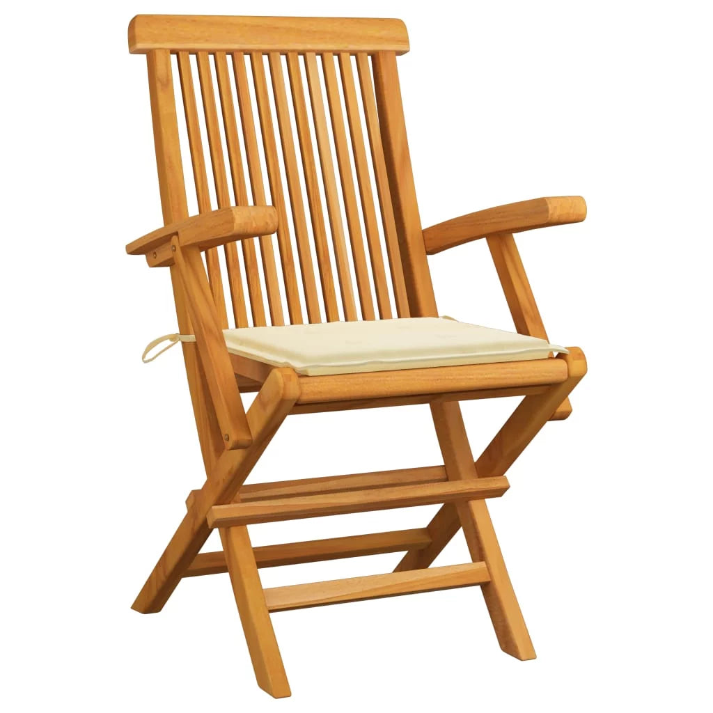 Patio Chairs with Cream Cushions 4 pcs Solid Teak Wood N746676