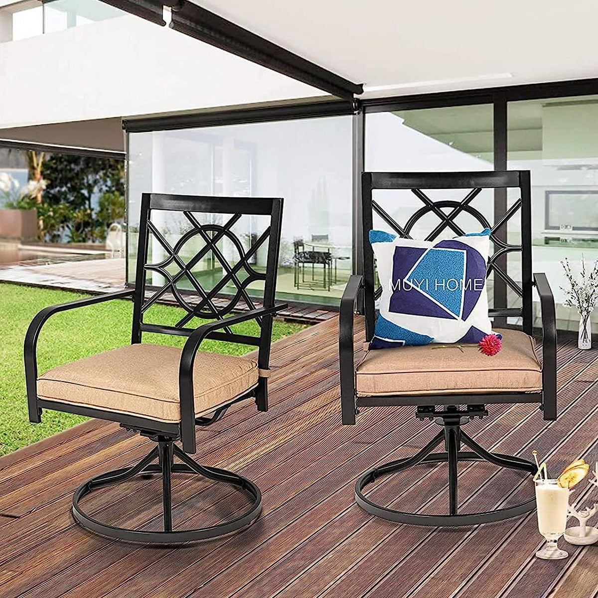 4 Piece Metal Swivel Cushioned Outdoor Dining Set E8000