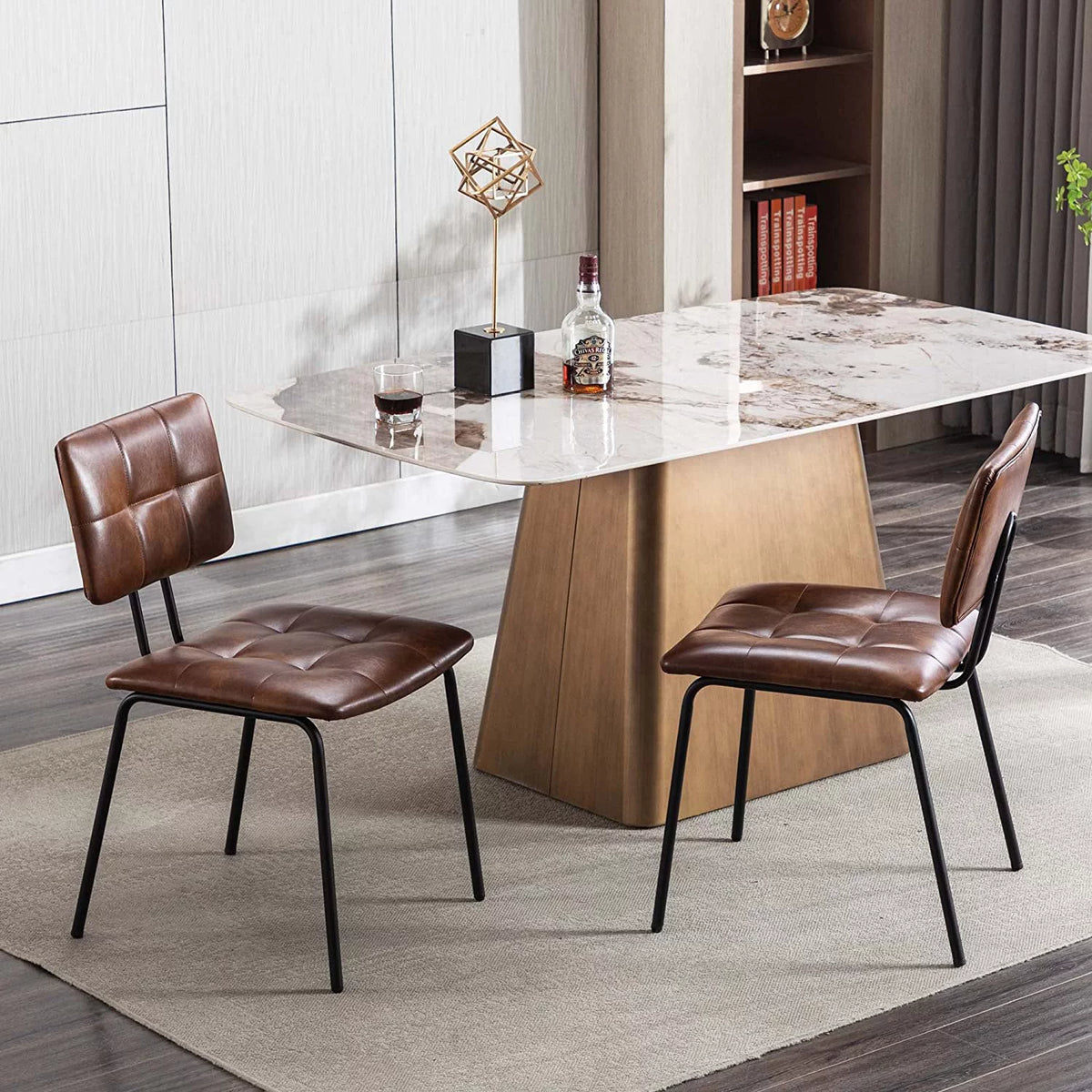 Faux Leather Upholstered Dining Chairs Set of 2 with Metal Legs T74396