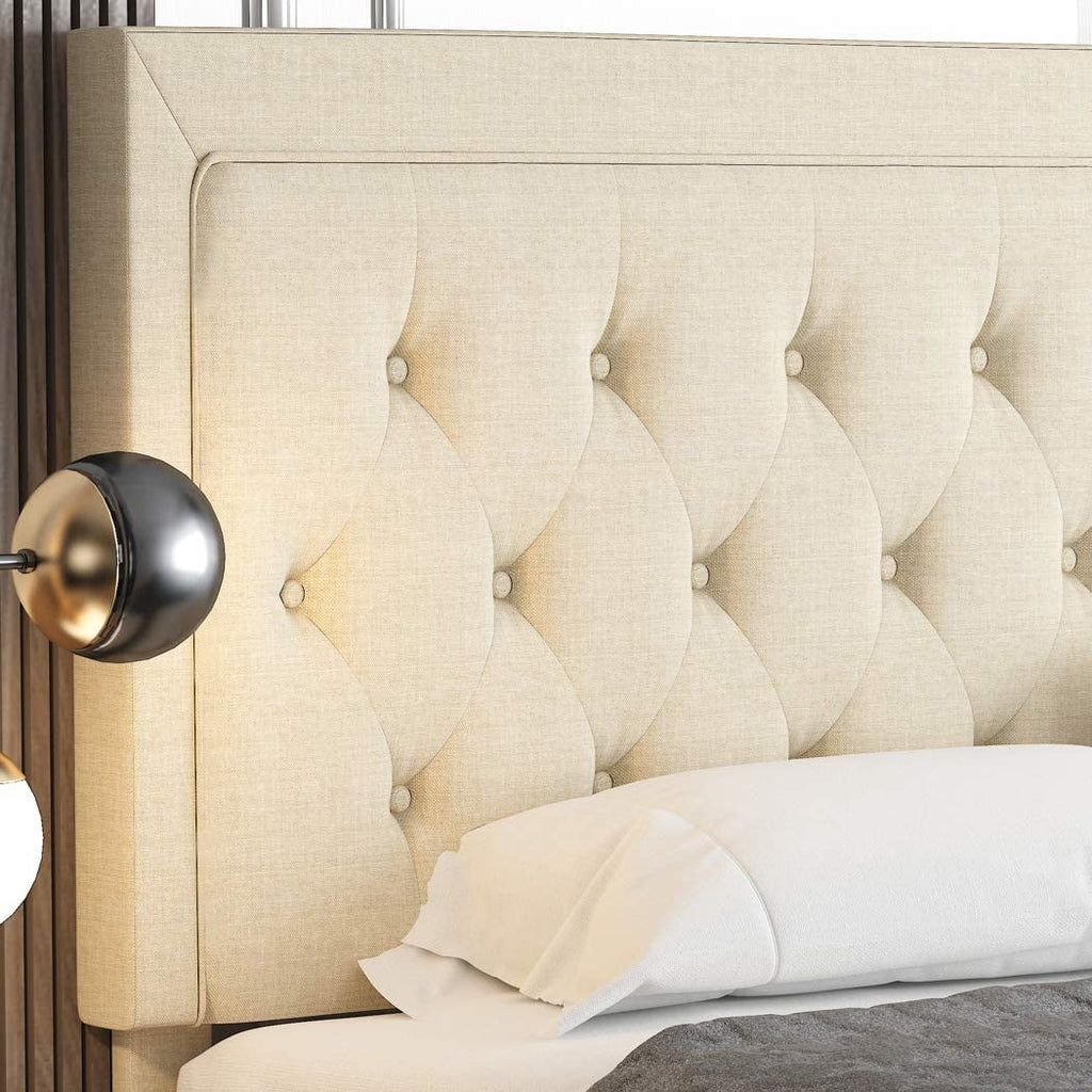 Queen Size Beige Upholstered Platform Bed Frame Q9174