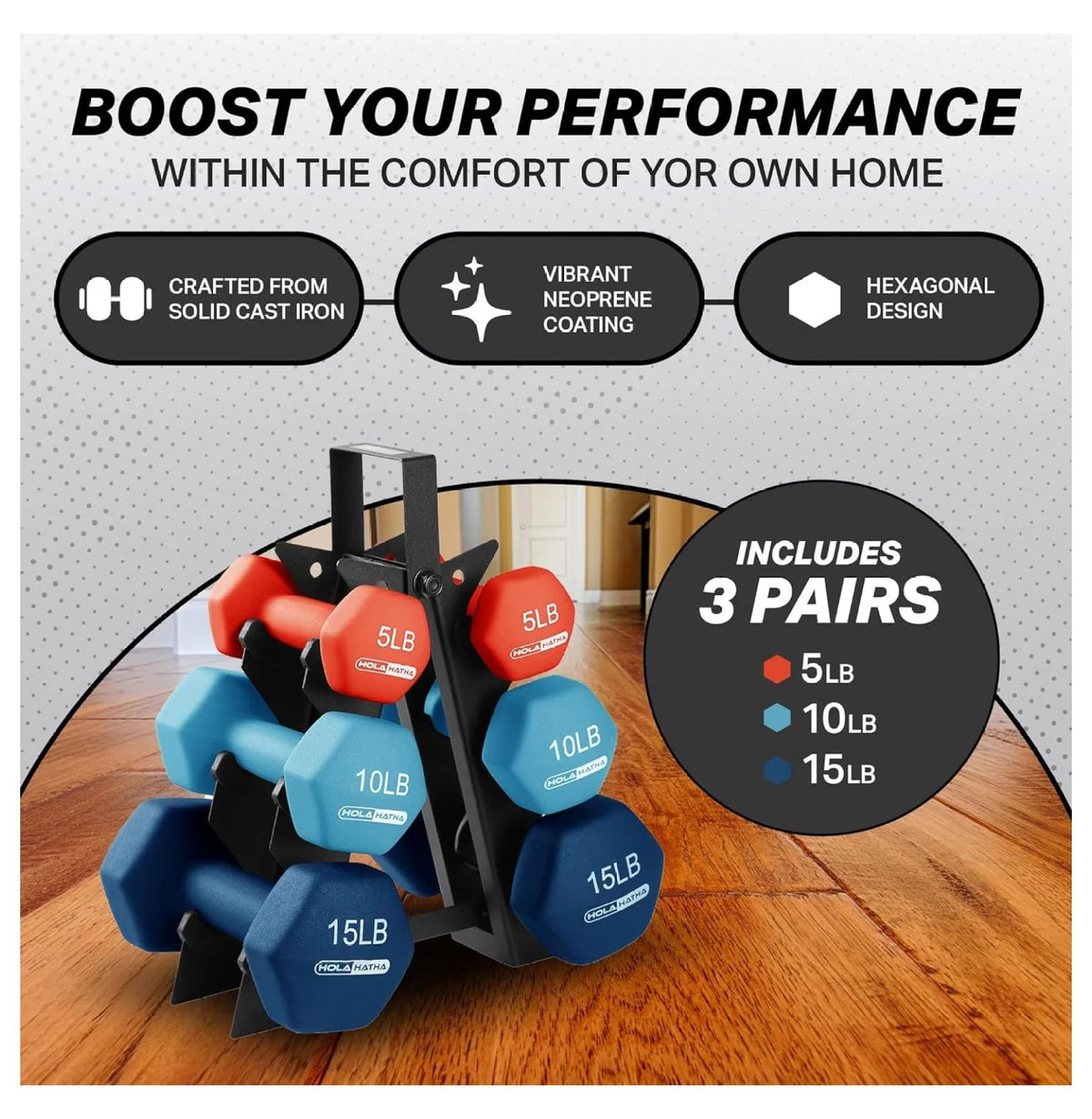 Neoprene Dumbbell Hand Weight Set with Rack E8525