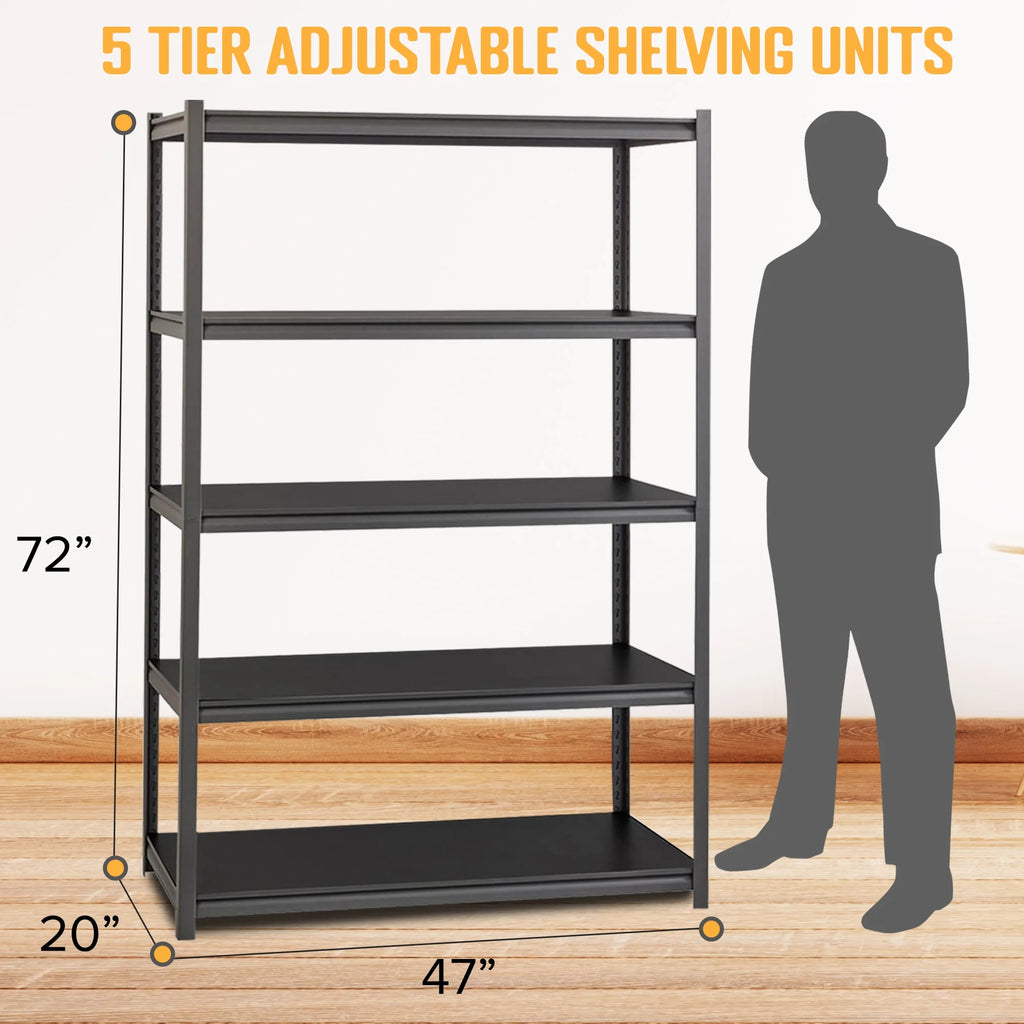 5 Tier Heavy Duty Adjustable Steel Storage Rack, Black E15856