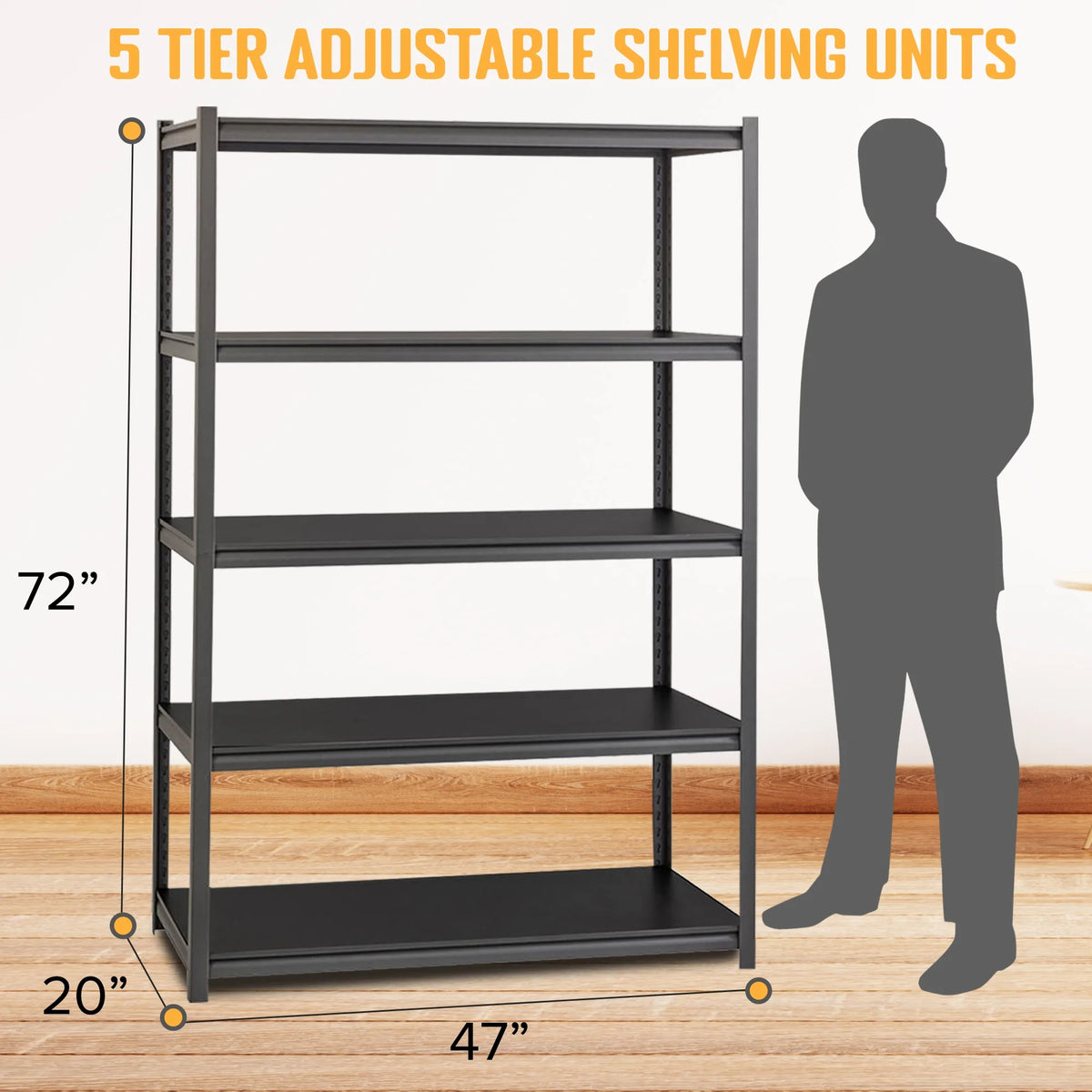 5 Tier Heavy Duty Adjustable Steel Storage Rack, Black E15856