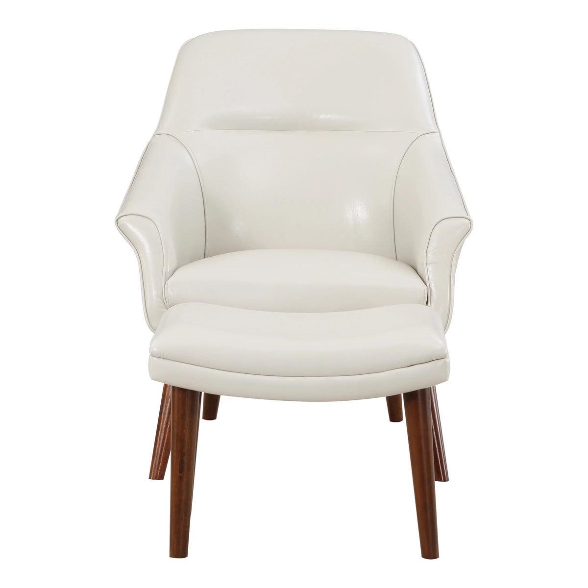Cream Faux Leather Chair and Ottoman I53288