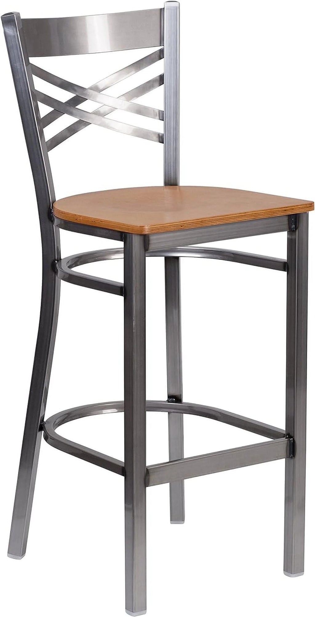 Metal X Back Barstool with Wood Seat S436