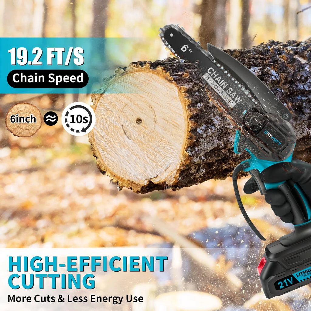 Mini Cordless Chainsaw, 6-Inch Battery Powered with 2 Batteries 2 Chains V7709