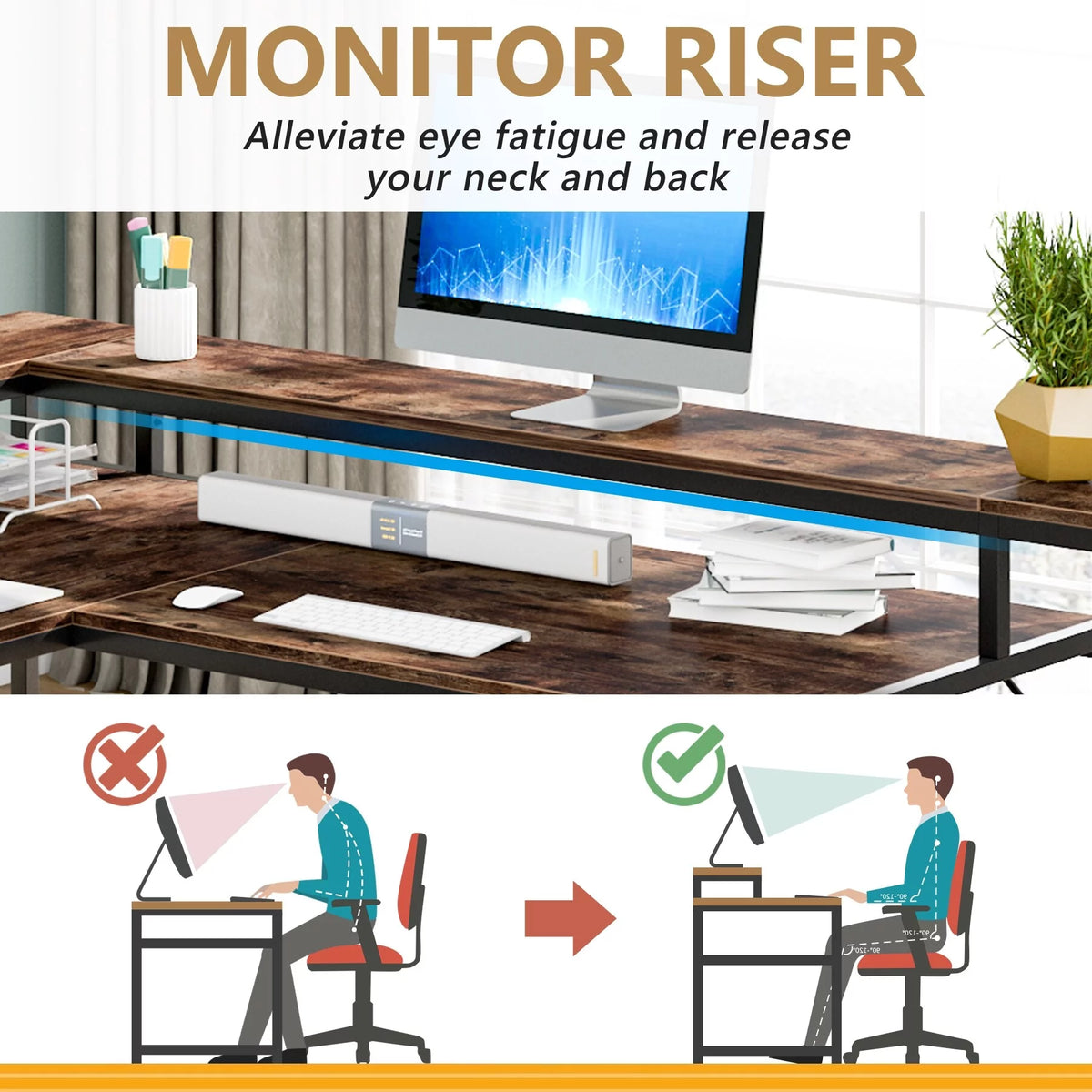 L Shaped Desk with Monitor Stand, 69 Inch White J2908