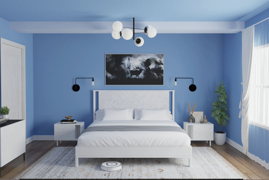 Queen Platform Bed Frame with Headboard Solid Wood Black Y19016