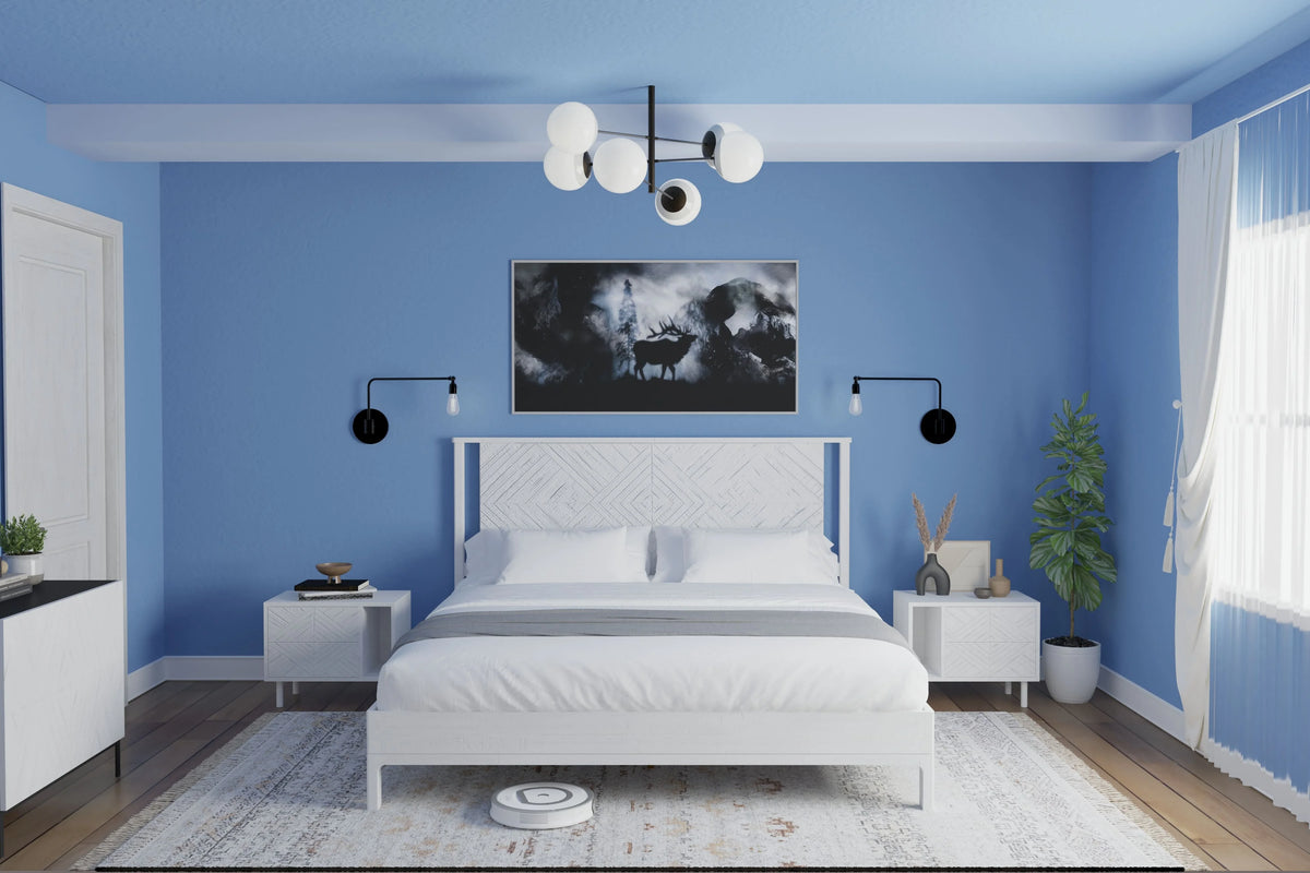 Queen Platform Bed Frame with Headboard Solid Wood Black Y19016