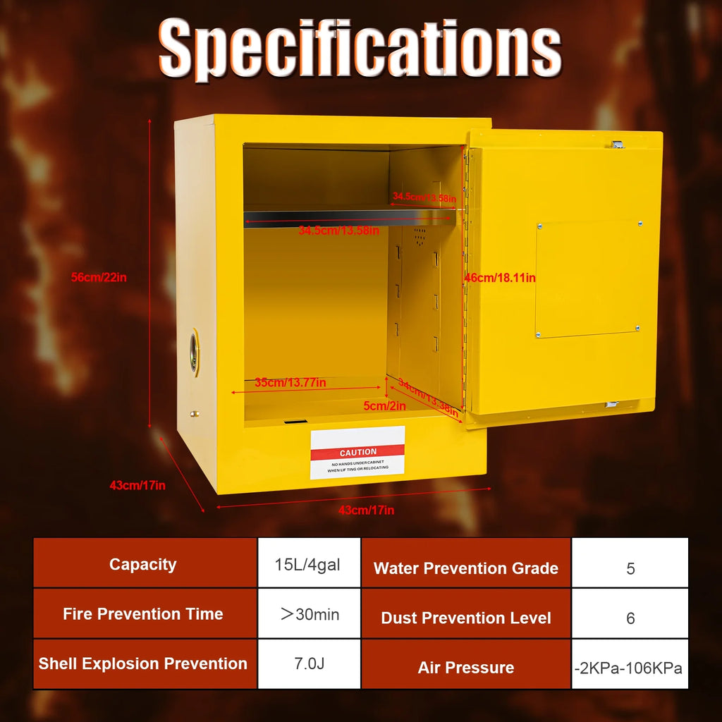 Flammable Liquid Storage Cabinet 4 Gallon Yellow V5647