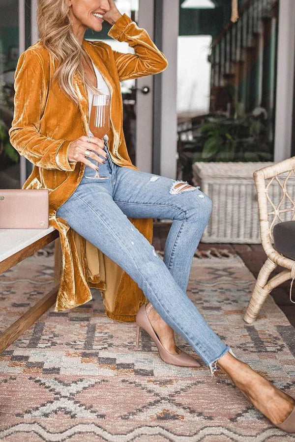 Solid Patchwork Cardigan Collar Outerwear A326220