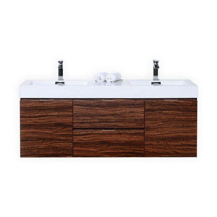 60 in. Double Sink Wall Mount Walnut Bathroom Vanity M24128