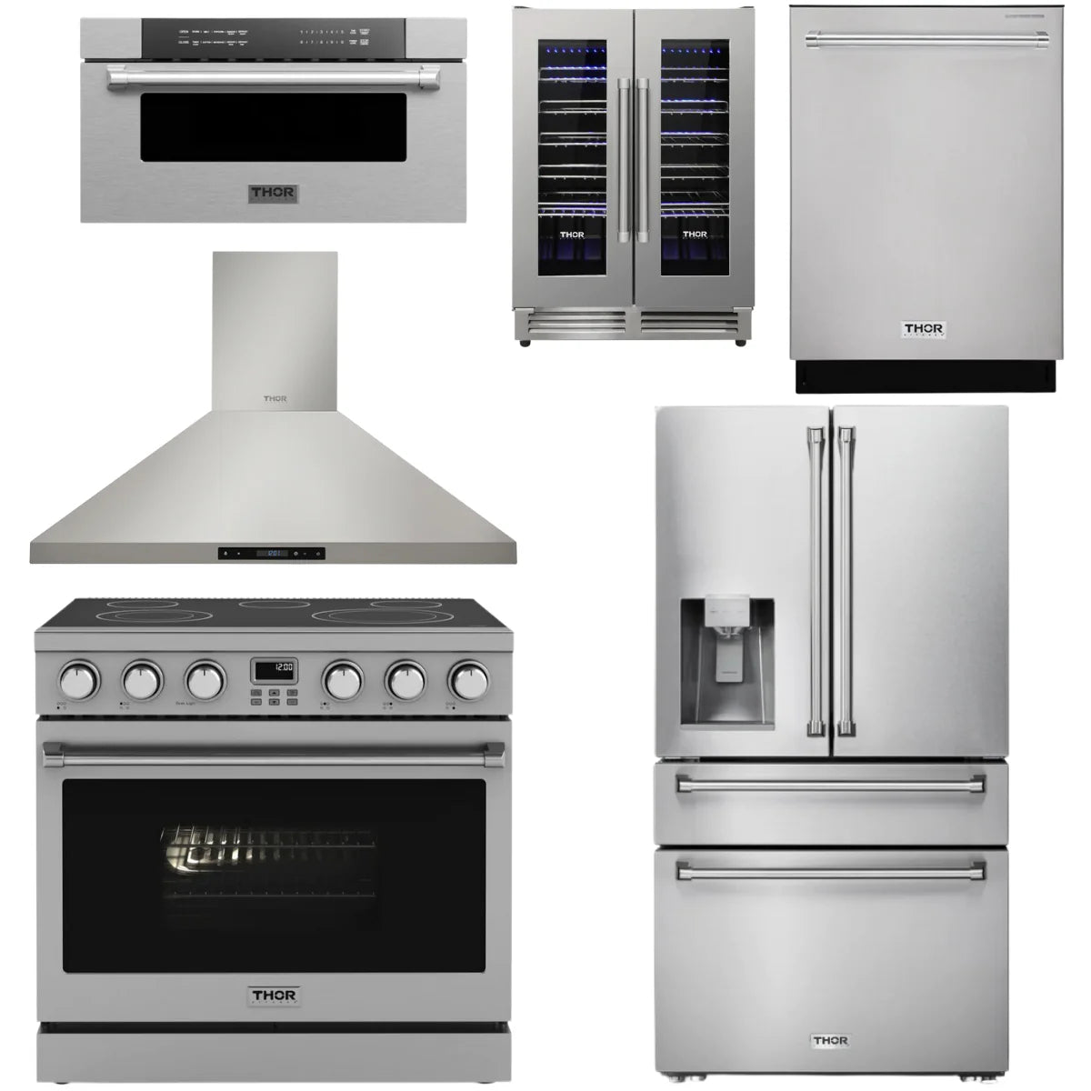 36 Electric Range, Range Hood, Refrigerator, Dishwasher, Microwave and Wine Cooler A763290
