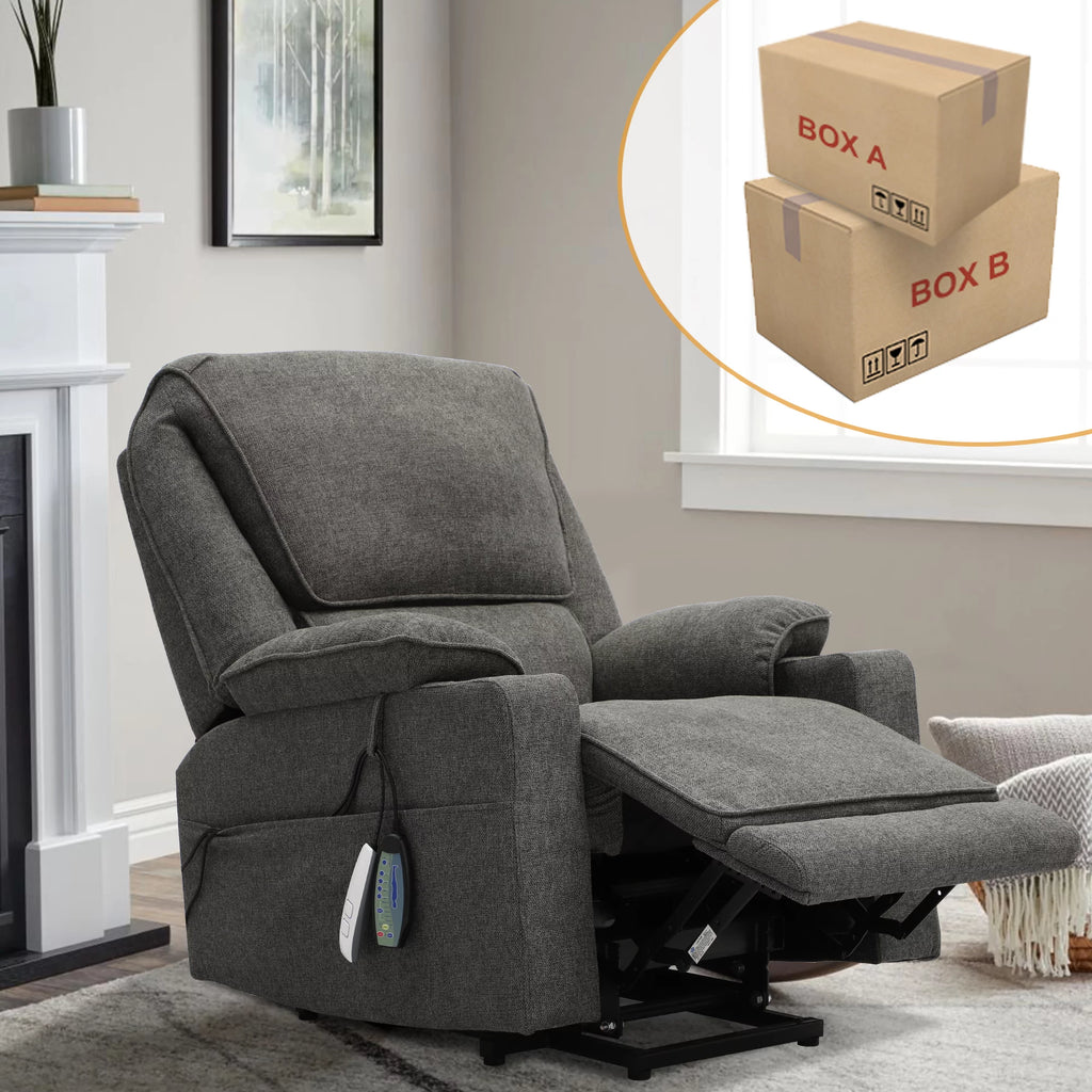 Dark Gray Linen Power Lift Recliner with Cup Holder P773