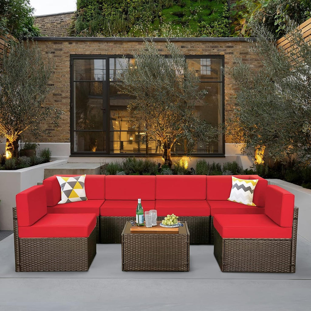 7-Piece PE Rattan Wicker Outdoor Sectional Sofa Set J419329