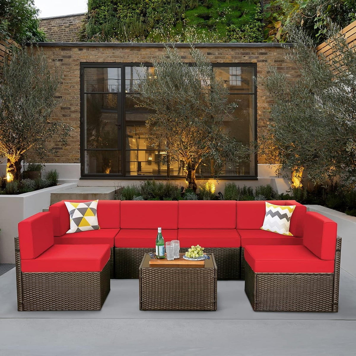 7-Piece PE Rattan Wicker Outdoor Sectional Sofa Set J419329