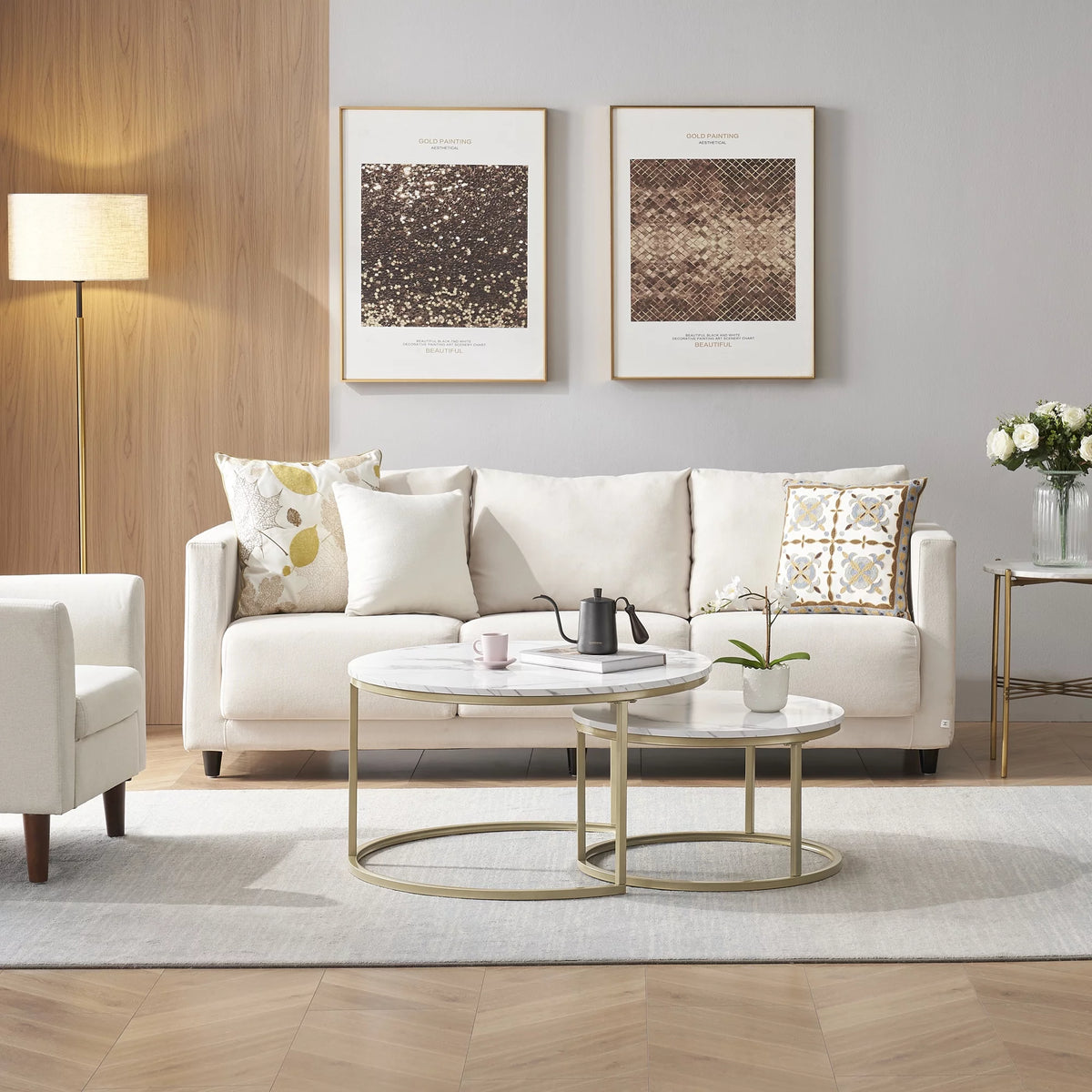 White Faux Marble Top Round Nesting Coffee Table Set M8633