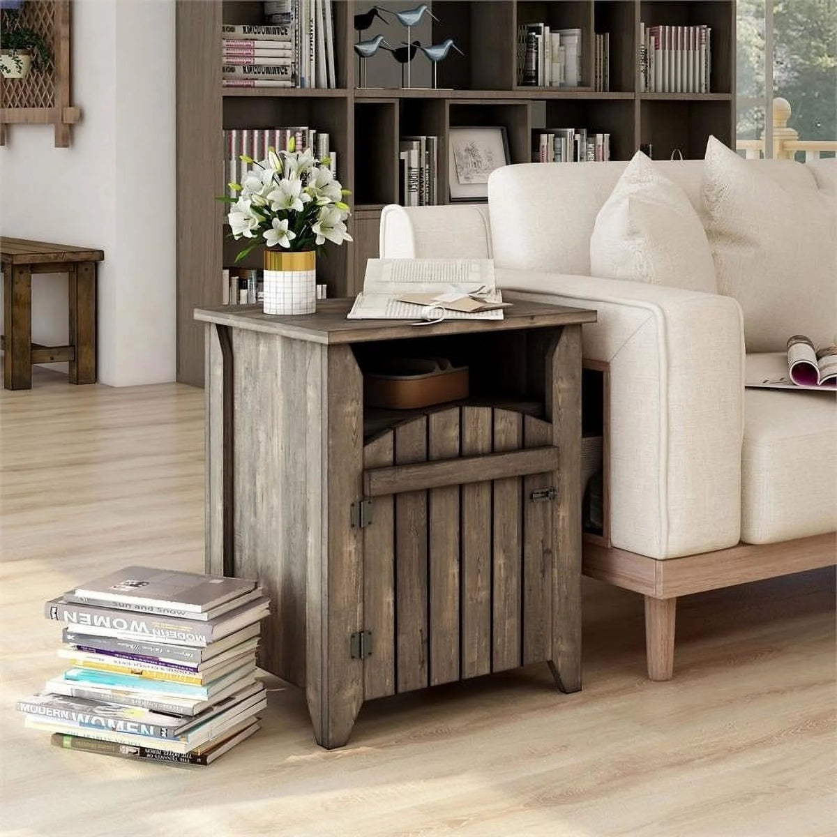 Oak Wood Storage Coffee Table and End Table Set B958