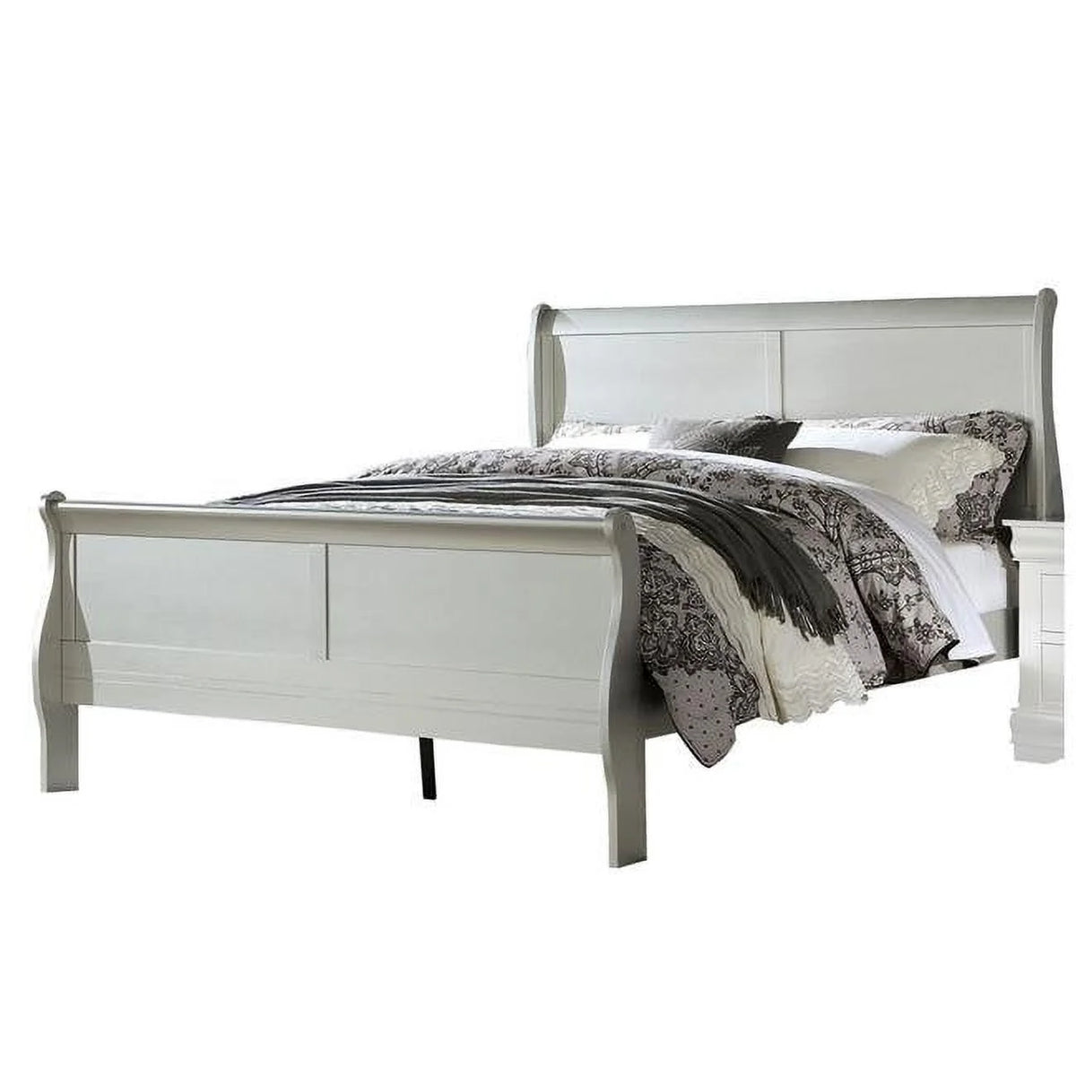 Sleigh Design Bed with Rectangular Thin Legs Silver Full Size F20280