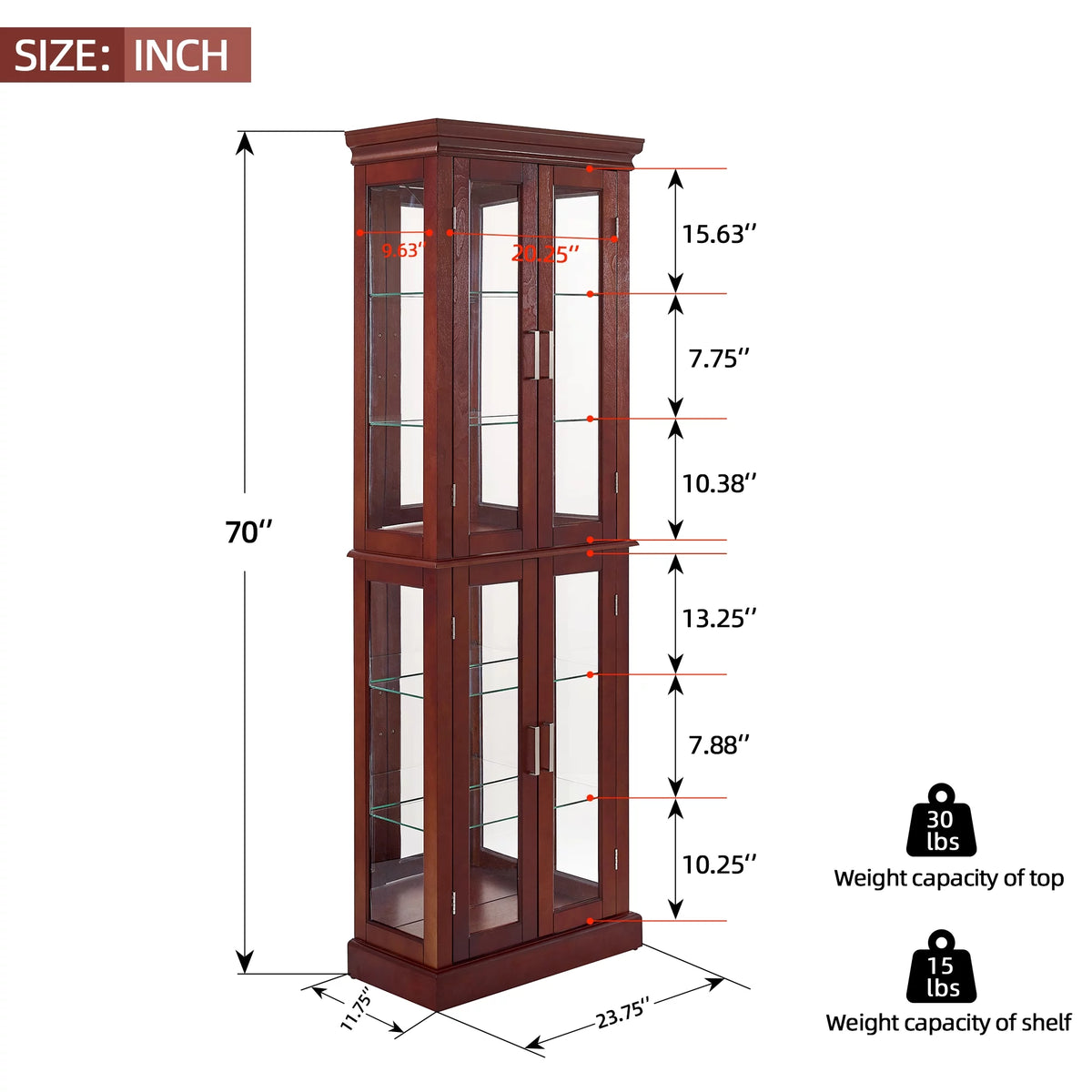 6-Tier Lighted Curio Display Cabinet with Adjustable Shelves and Tempered Glass Doors W535