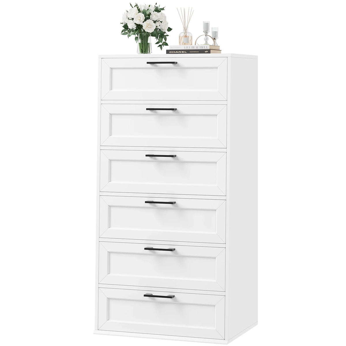 White 6 Drawer Tall Dresser X23725