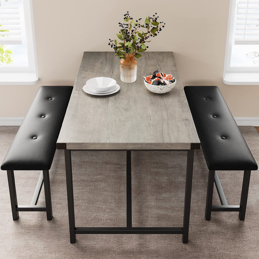 Rustic Grey 3 Piece Dining Table Set with 2 Benches E721816