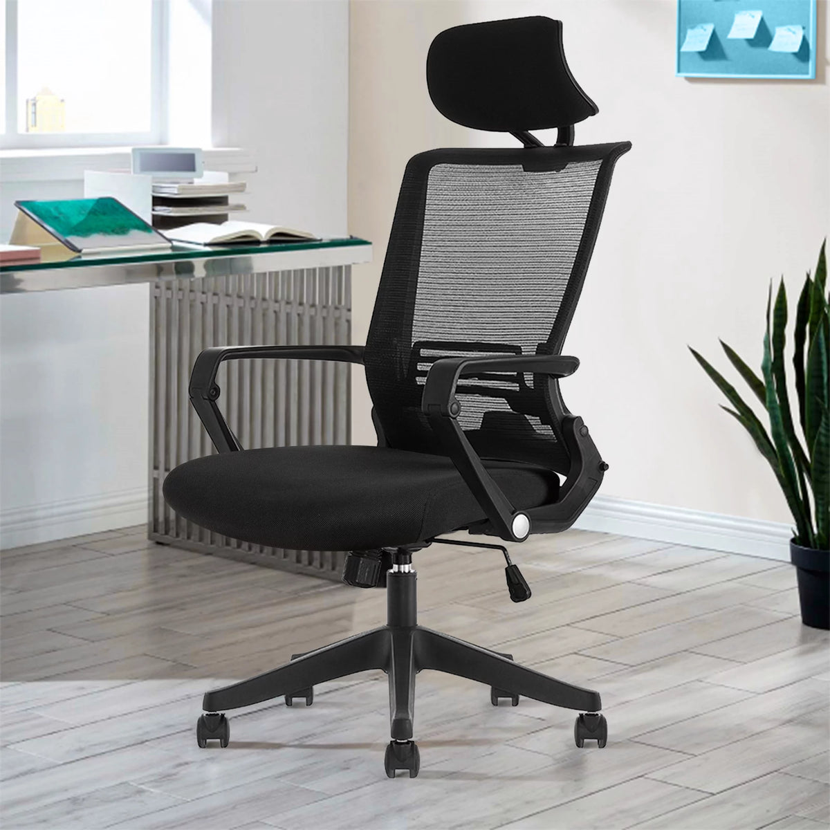Black Ergonomic Mesh Office Chair with Footrest V13648