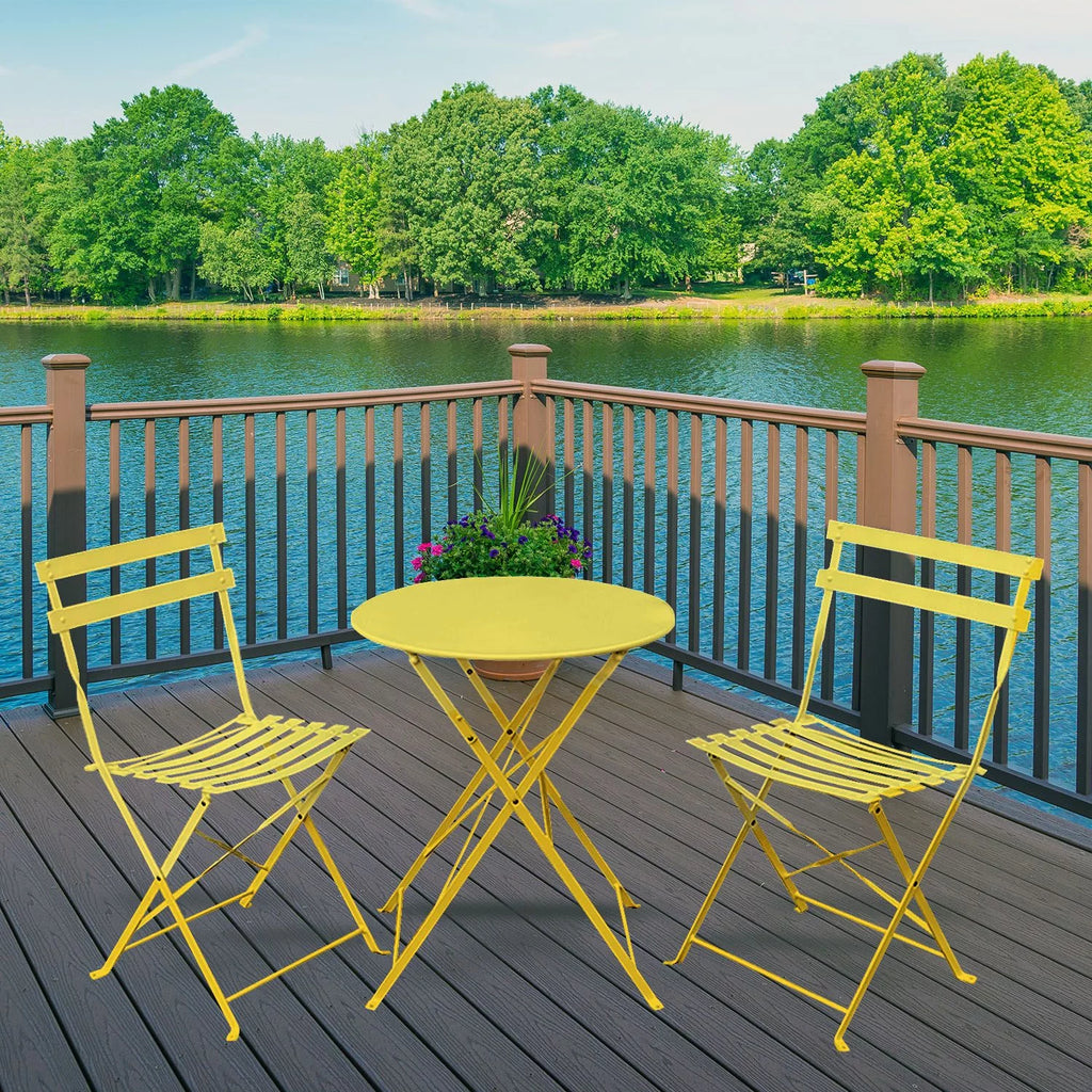 Yellow 3 Piece Bistro Folding Furniture Set Q514