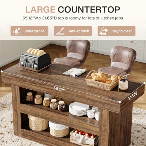 Brown 55-Inch Kitchen Island with Storage F1711