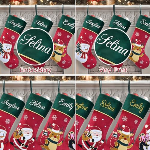 Red Velvet Penguin Christmas Stockings with Green Cuff N43210