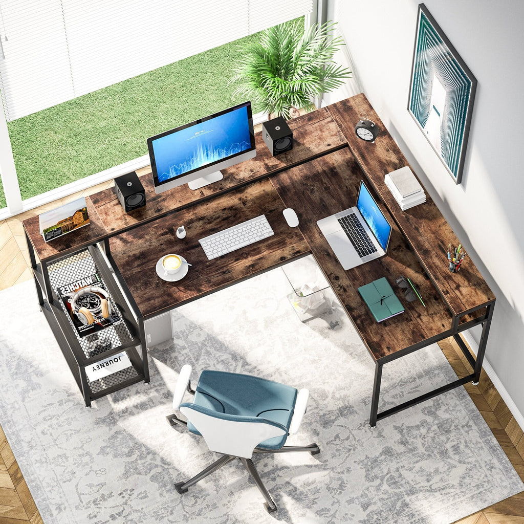 L Shaped Desk with Monitor Stand, 69 Inch White J2908