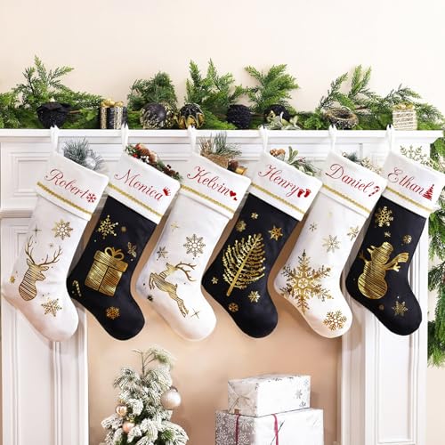 Red Velvet Penguin Christmas Stockings with Green Cuff N43210